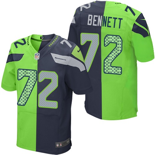 Men's Elite Michael Bennett Nike Jersey Navy/Green - #72 Split Fashion NFL Seattle Seahawks